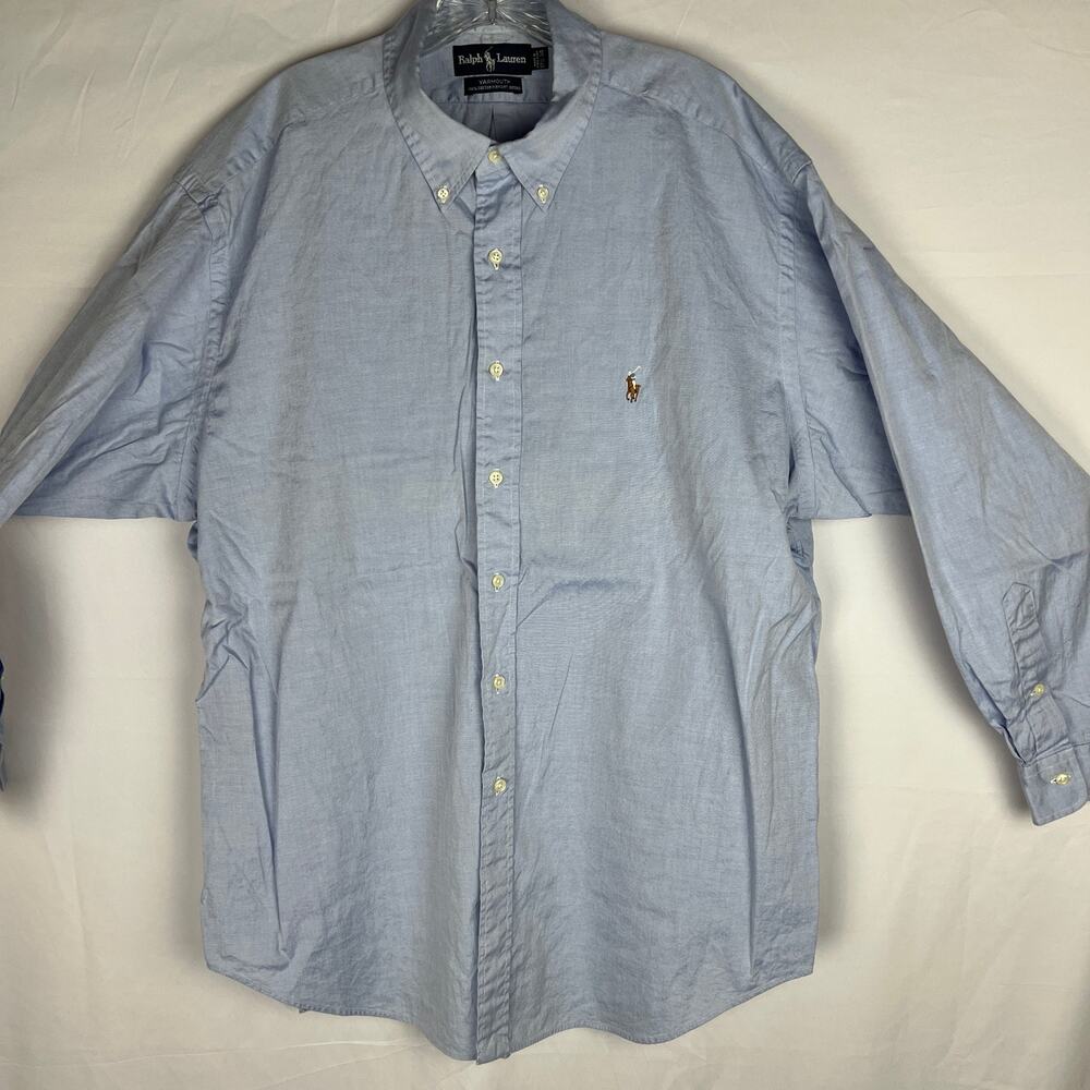 Ralph Lauren Oxford Preppy American Classic Blue Button Down Shirt Mens 17.5 34